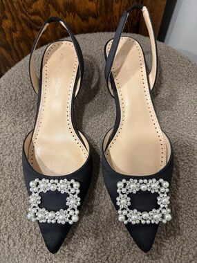 Adrienne Vittadini Black Pearl & Crystal Slingback Pumps